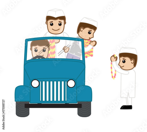 Cartoon Political Characters - Election Rally of India Concepts