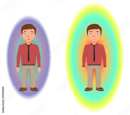 Energetic healing. Pranic healing. Alternative medicine concept. Reflection of health on the aura. Vector illustration.