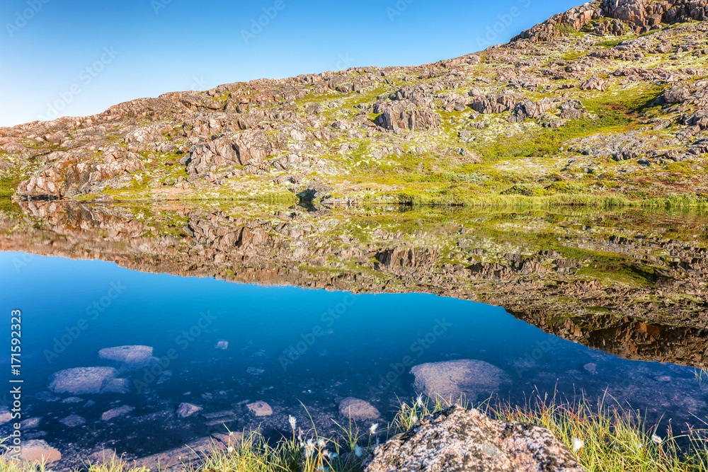 beautiful mountain lake, mirror water surface, blue sky beautiful mountain lake, mirror water surface, blue sky