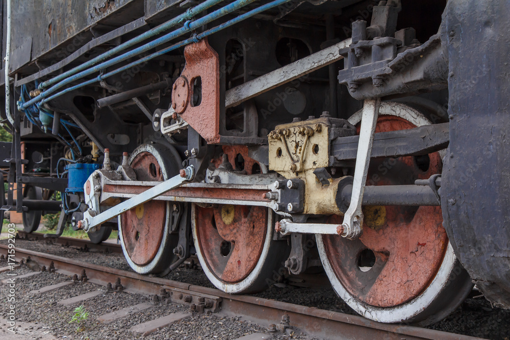 Fragment of a old rusty locomotive