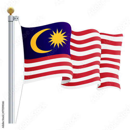 Waving Malaysia Flag Isolated On A White Background. Vector Illustration. Official Colors And Proportion. Independence Day