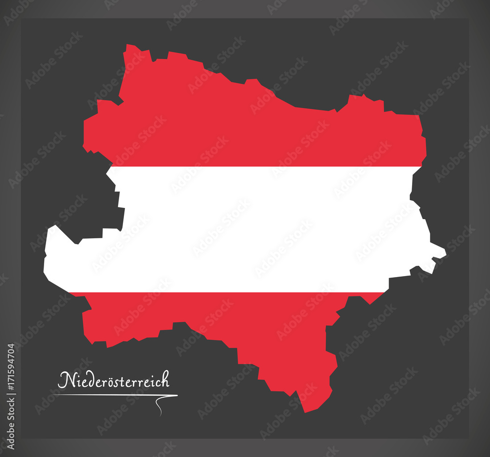 Niederoesterreich map of Austria with Austrian national flag illustration Niederoesterreich map of Austria with Austrian national flag illustration
