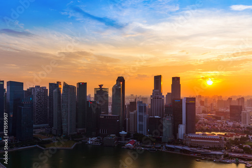 SINGAPORE - APRIL 14  Singapore city skyline and Marina Bay on April 14  2016 in Singapore