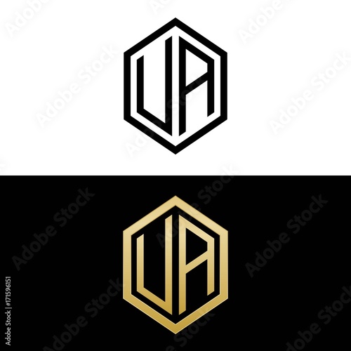 initial letters logo ua black and gold monogram hexagon shape vector