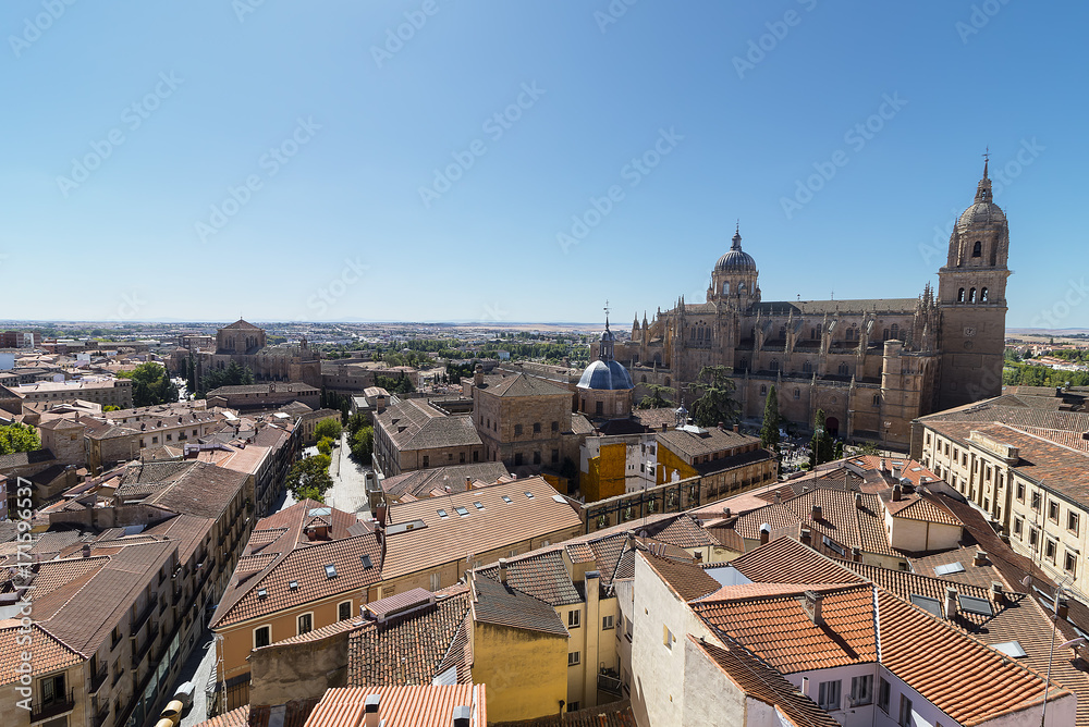 Aerial view of Salamanca Old and New Cathedrals , Community of Castile and León, Spain. 