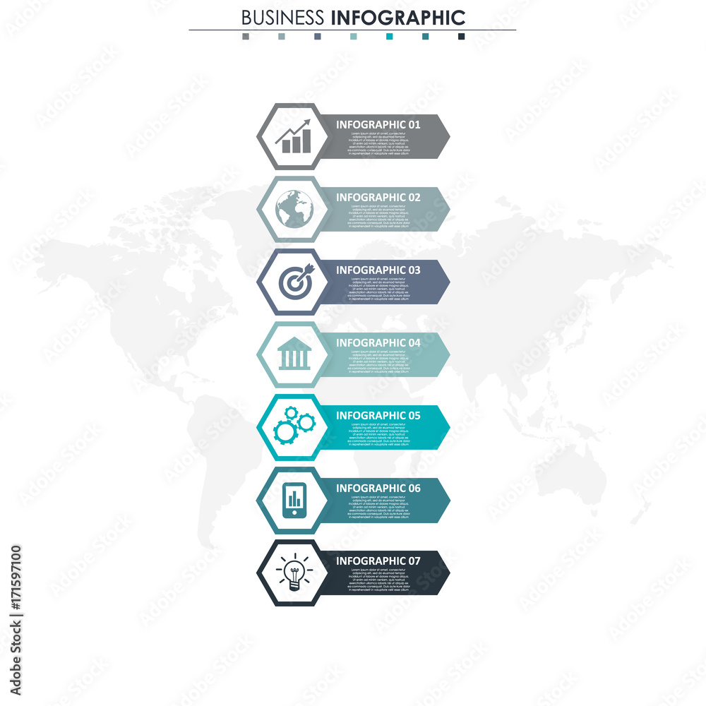 Business data, chart. Abstract elements of graph, diagram with 7 steps, strategy, options, parts or processes. Vector business template for presentation. Creative concept for infographic