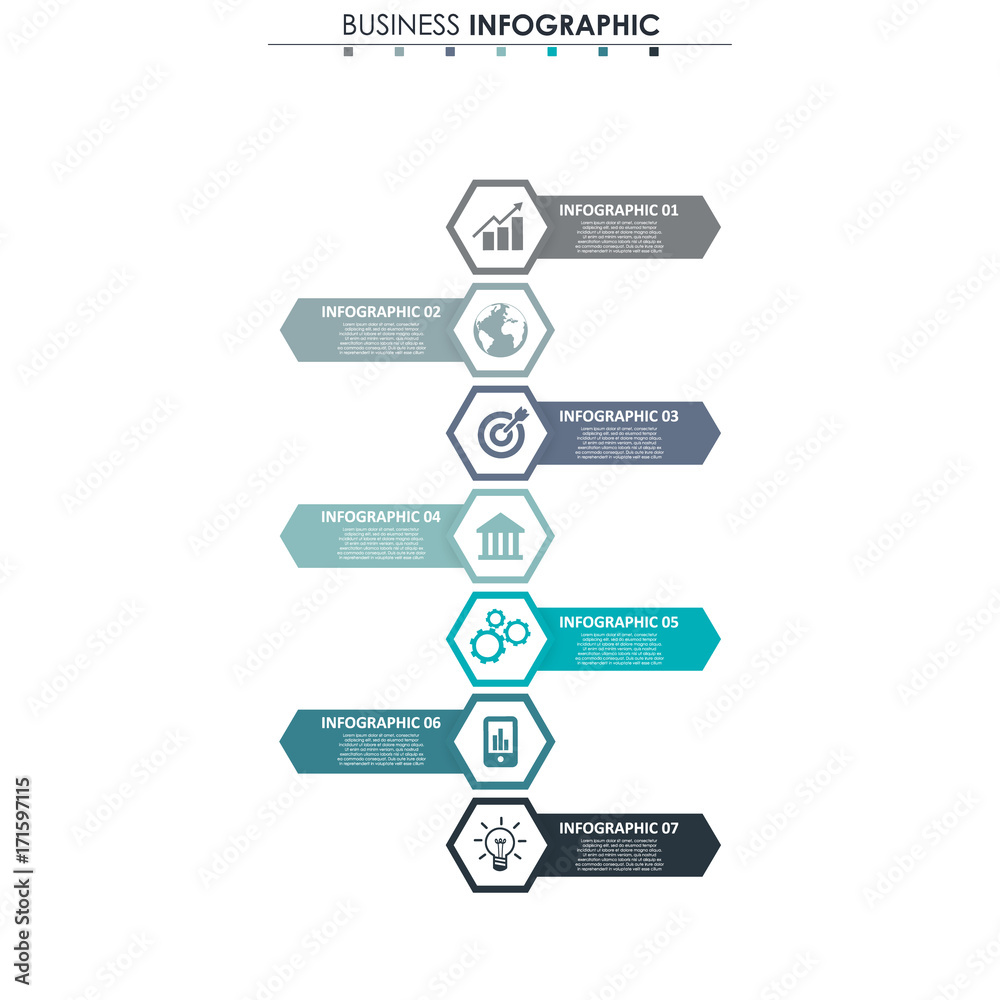 Business data, chart. Abstract elements of graph, diagram with 7 steps, strategy, options, parts or processes. Vector business template for presentation. Creative concept for infographic Business data, chart. Abstract elements of graph, diagram with 7 steps, strategy, options, parts or processes. Vector business template for presentation. Creative concept for infographic