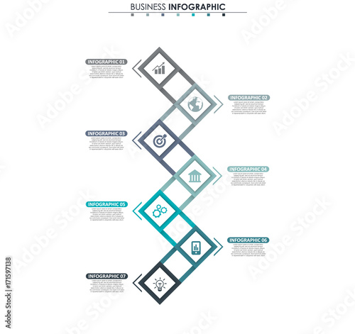 Business data, chart. Abstract elements of graph, diagram with 7 steps, strategy, options, parts or processes. Vector business template for presentation. Creative concept for infographic