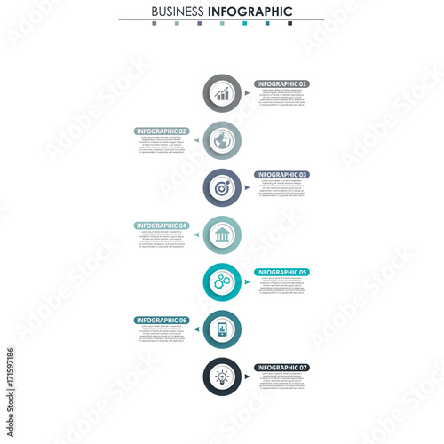 Business data, chart. Abstract elements of graph, diagram with 7 steps, strategy, options, parts or processes. Vector business template for presentation. Creative concept for infographic