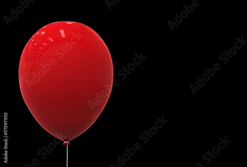 3d rendering. a Big red balloon isolated on black background. Horror halloween object concept