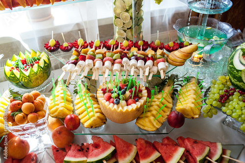 close up of a fresh fruits on a buffet
