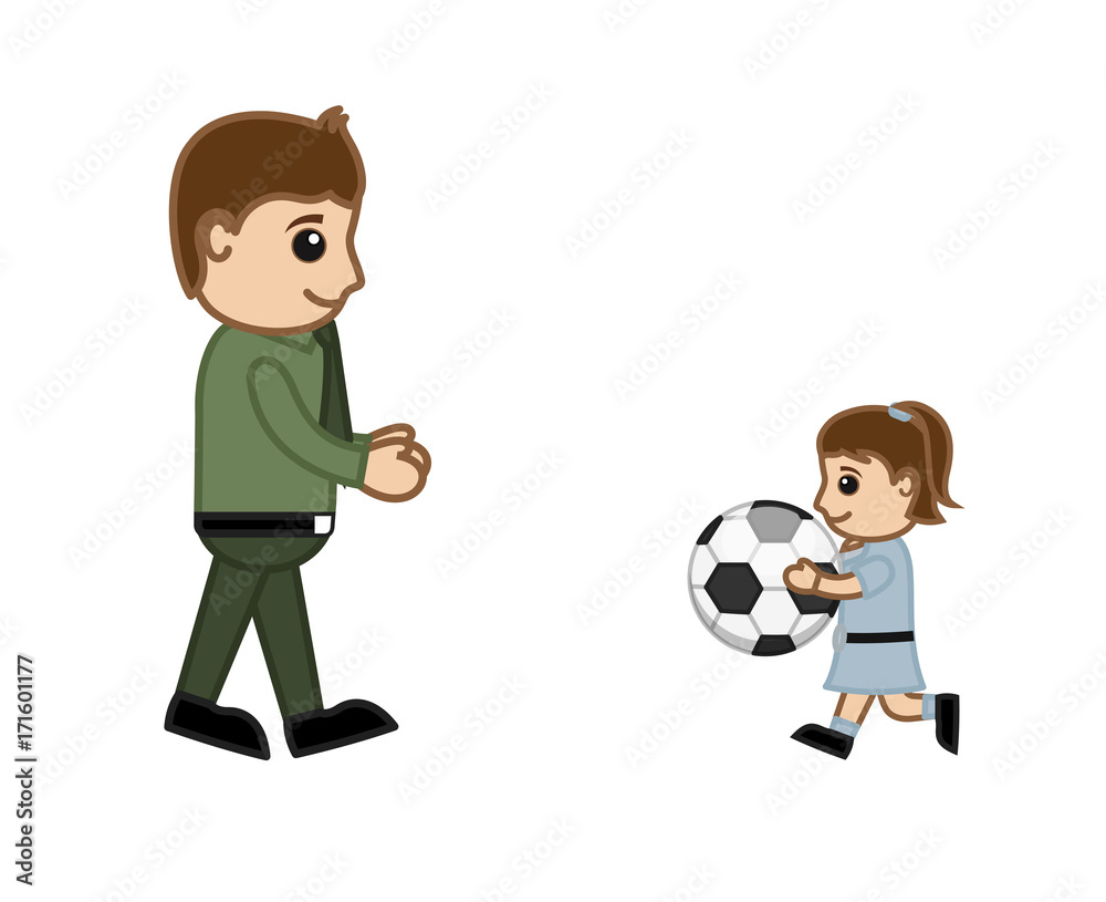 Cute Girl Presenting a Ball to a his dad Cute Girl Presenting a Ball to a his dad