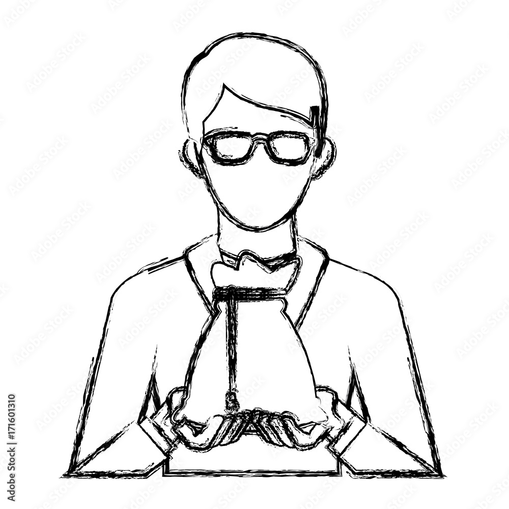 Fototapeta premium Businessman avatar cartoon holding savings icon vector illustration graphic design