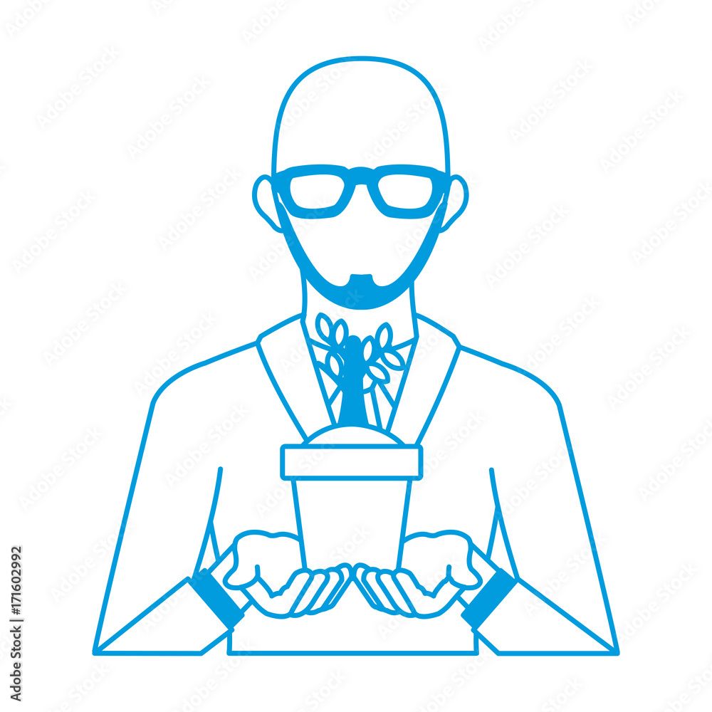Businessman avatar cartoon holding savings icon vector illustration graphic design