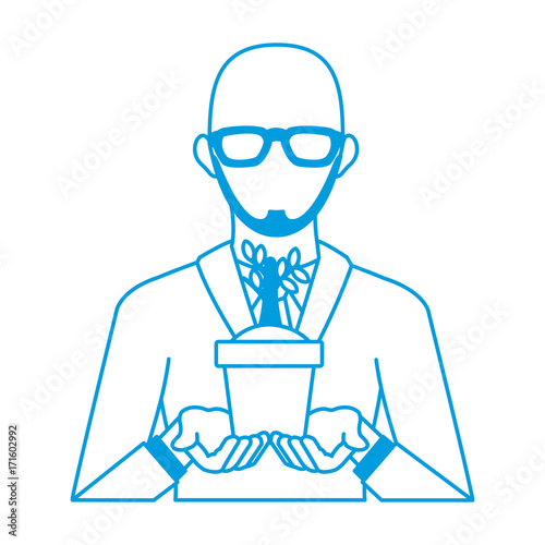 Businessman avatar cartoon holding savings icon vector illustration graphic design