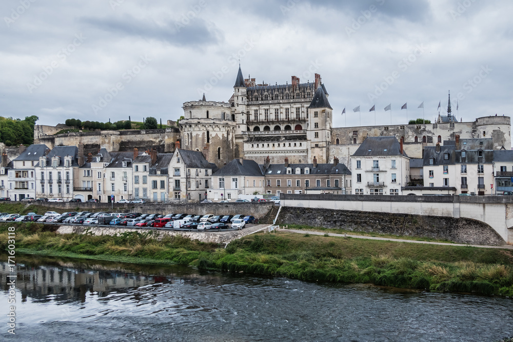 Fototapeta premium Exterior view of beautiful 15th century Amboise castle on Loire river, UNESCO World Heritage Site. Amboise, Indre et Loire, France.