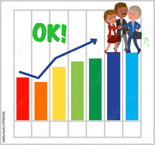 Happy success teamwork with good bar chart