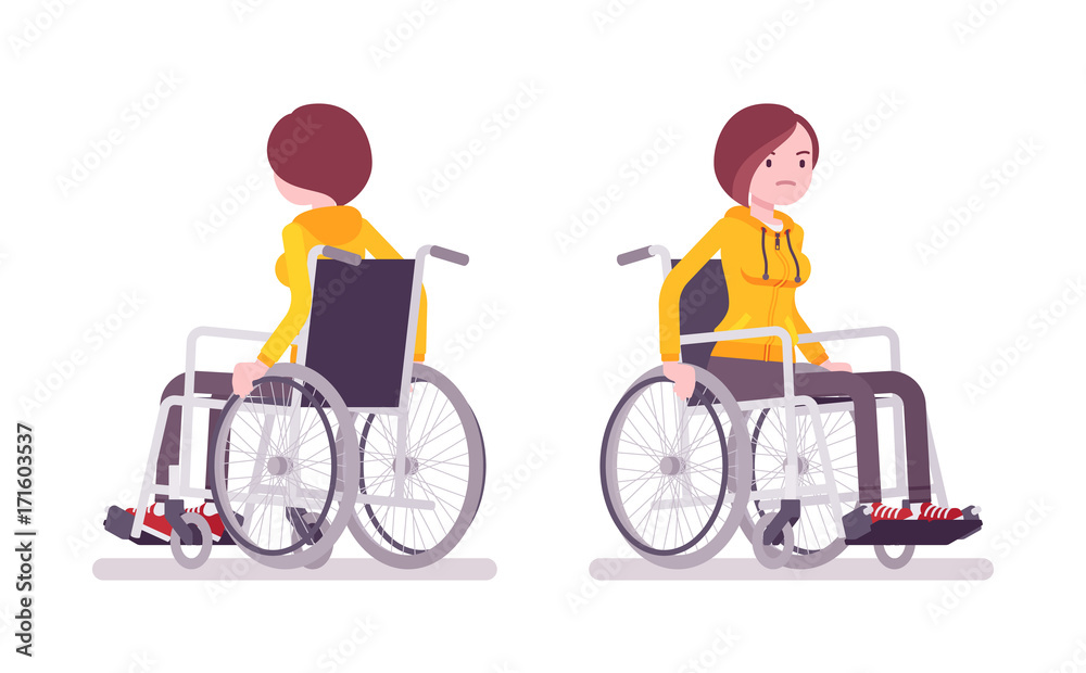 Female young wheelchair user riding Female young wheelchair user riding