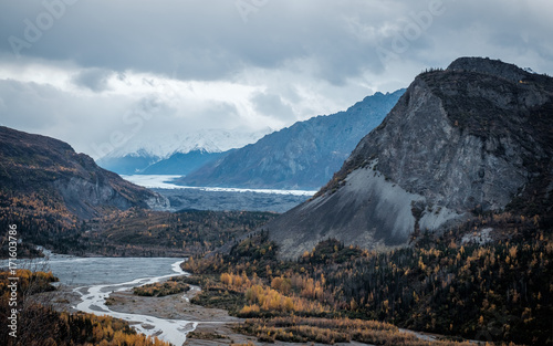 A view of the autumn Glenn Highway, Alaska. On the way to Whittier. What a beautiful nature. Just mountains and glaciers.
