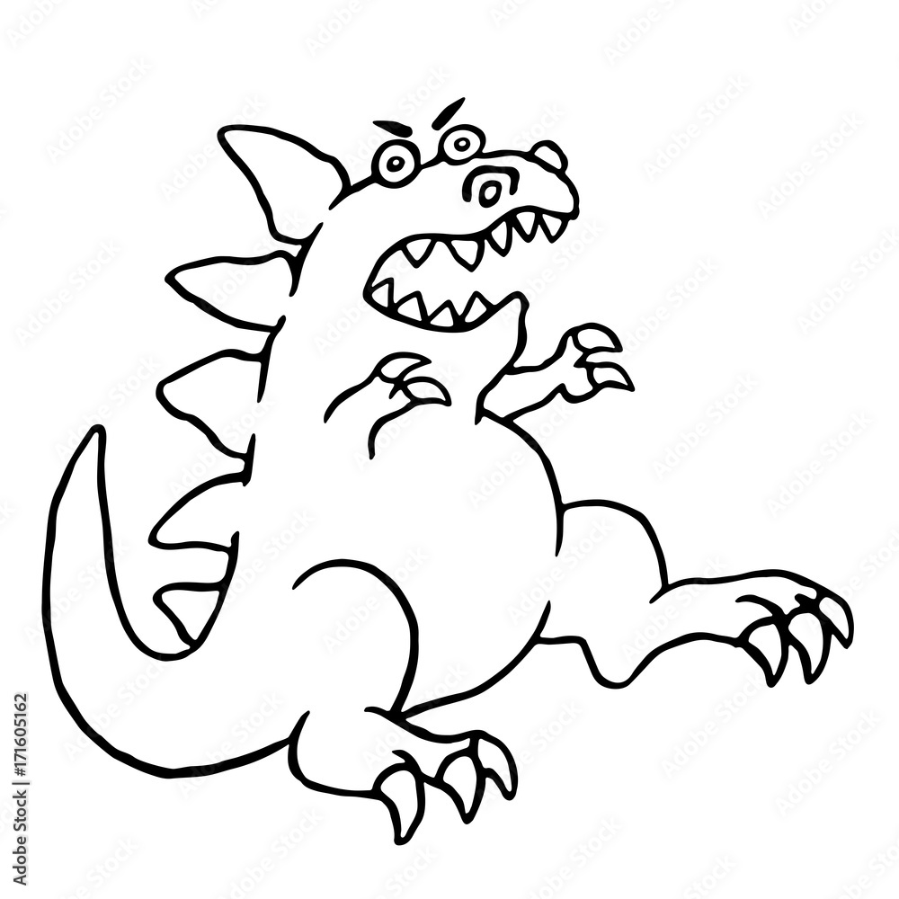 Cartoon big angry dinosaur. Vector illustration.