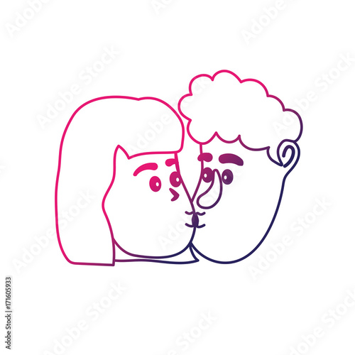 line avatar couple face kissing with hairstyle design vector illustration photo