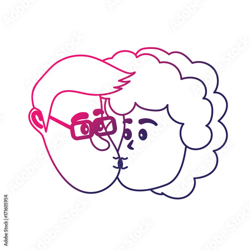 line avatar couple face kissing with hairstyle design vector illustration photo