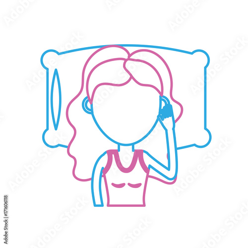 line woman with hairstyle desing sleeping vector illustration