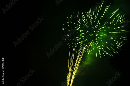 Green firework. Amazing fireworks, fireworks 2017, fireworks background, fireworks event, Fireworks Festival, firework, fireworks isolated, fireworks night, beautiful, colorful. Celebration symbol. 