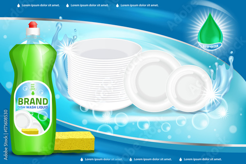 Dishwashing liquid ad vector 3d illustration