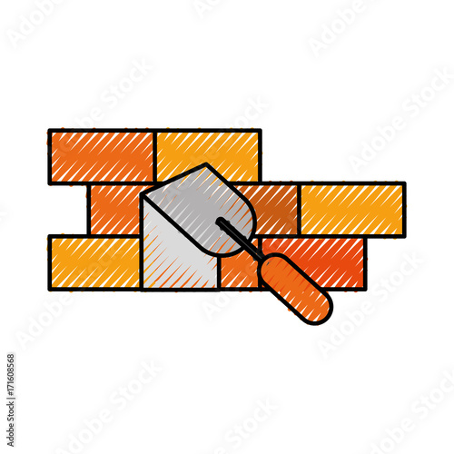 construction wall brick spatula work equipment vector illustration