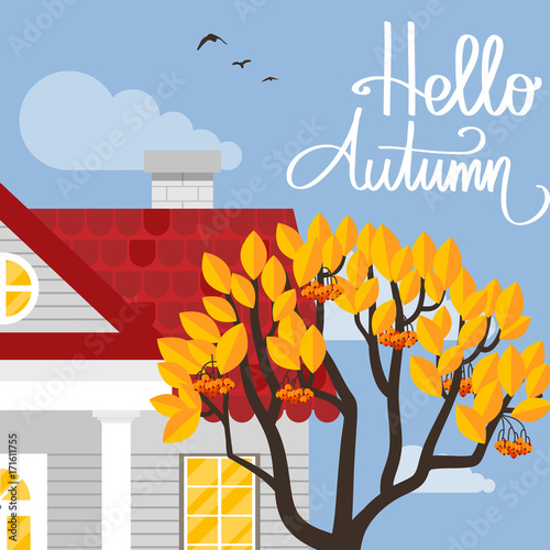 Vector illustration with country house in flat style