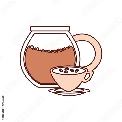 coffee pot and mug icon over white background colorful design vector illustration