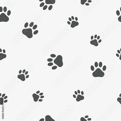 Paw seamless pattern. Background with footprint of an animal - cat, dog, bear. Vector illustration.