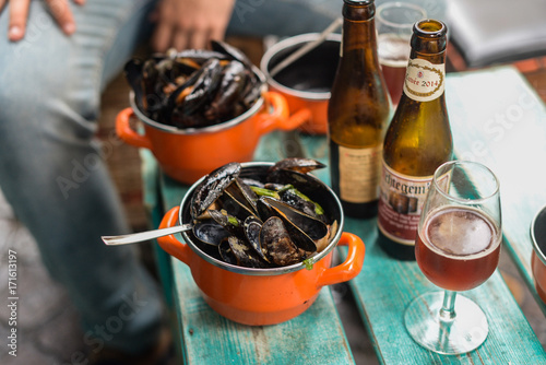 Mussels typical food in Antwerp