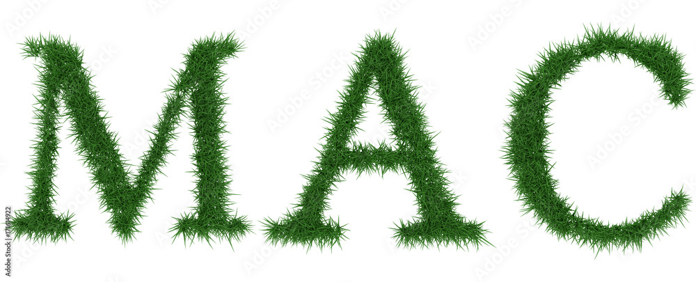 Mac - 3D rendering fresh Grass letters isolated on whhite background. Mac - 3D rendering fresh Grass letters isolated on whhite background.