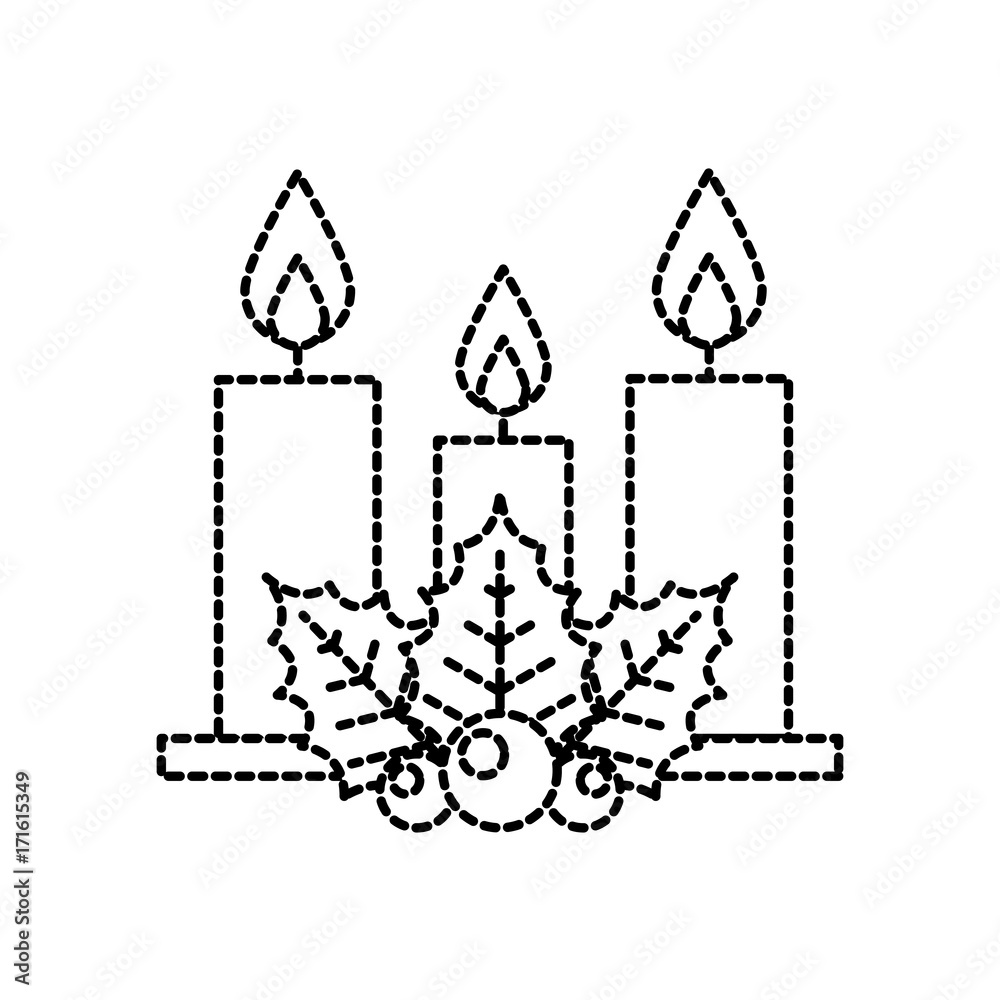 candles and holly berries and leaves christmas decoration vector illustration