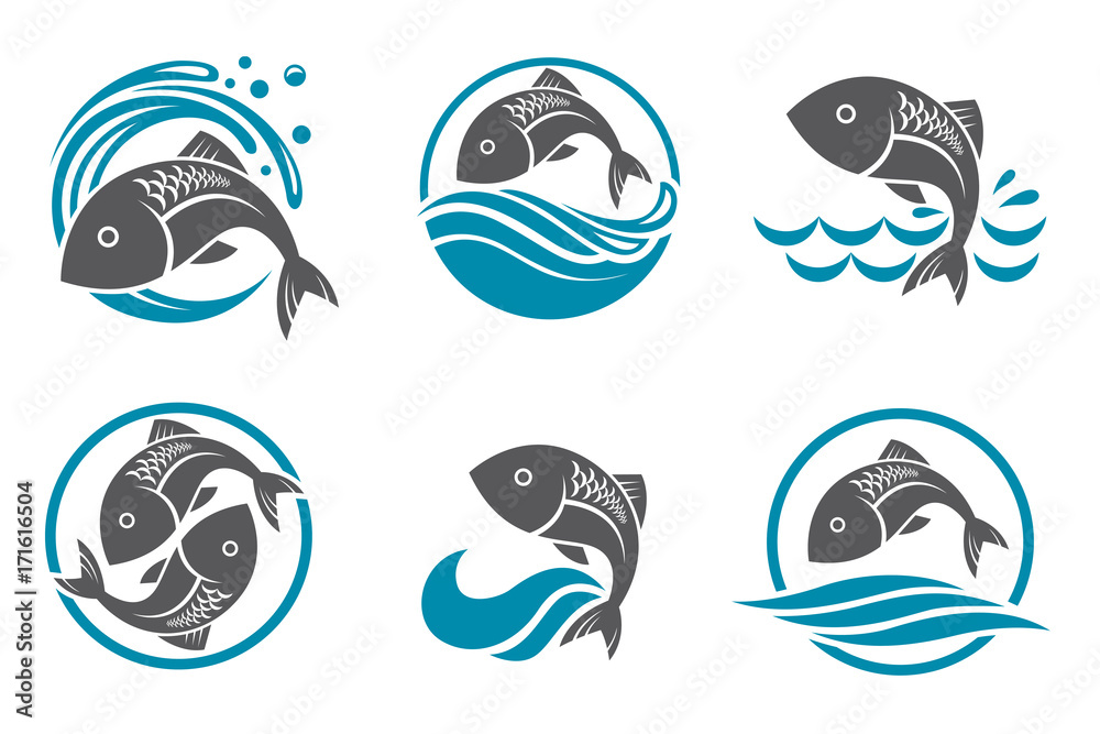 Fototapeta premium collection of fish icon with waves