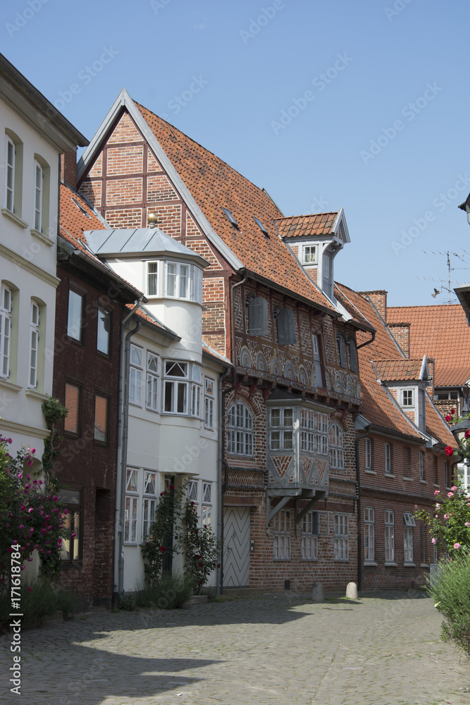 Giebelhäuser in der Altstadt, Hansestadt, Lüneburg, Niedersachsen, Deutschland, Europa