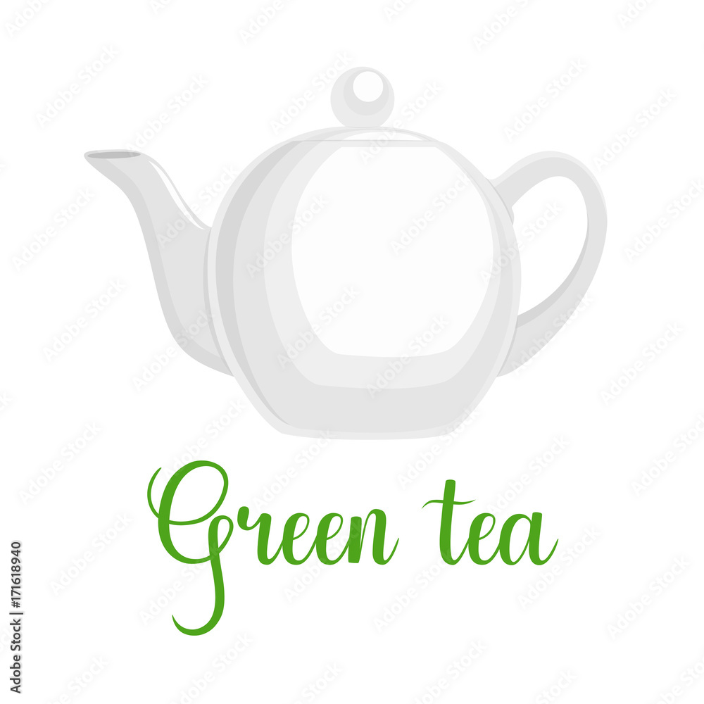Teapot on white background, handwritten title Teapot on white background, handwritten title