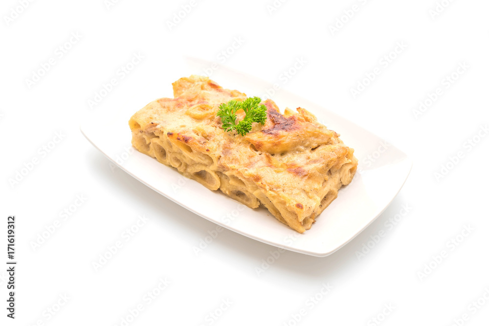 baked penne pasta with cheese and ham