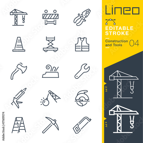 Lineo Editable Stroke - Construction and Tools line icons
Vector Icons - Adjust stroke weight - Expand to any size - Change to any colour