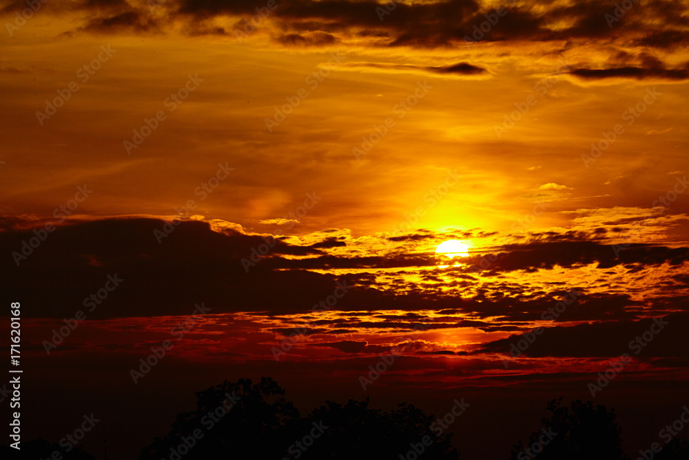 sunset sky background. Fiery orange sunset