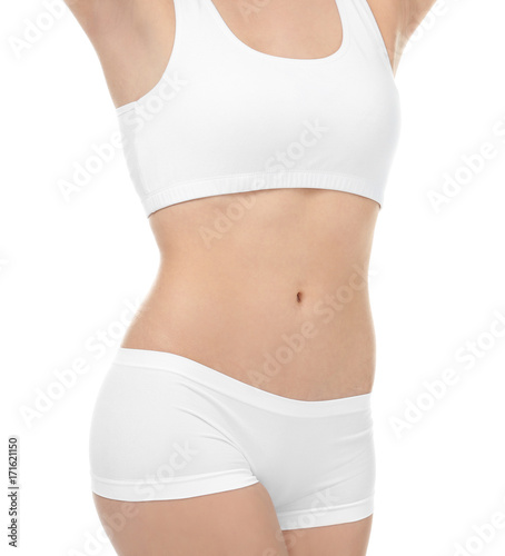 Young woman in underwear on white background. Diet concept © Africa Studio