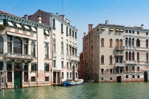 Canal Grande, facades of beautiful old townhouses, Venice, Italy, summer 2017