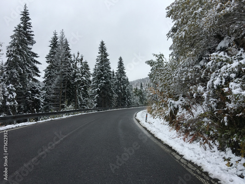 Road through the snowy Low Tatras National Park