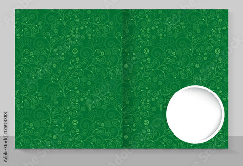Template cover of a copybook with an trendy design: green floral pattern. 