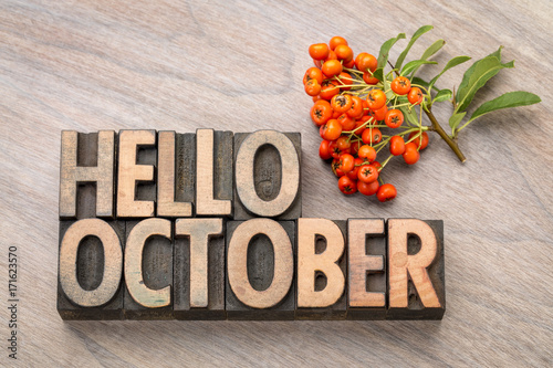 hello October word greeting card photo