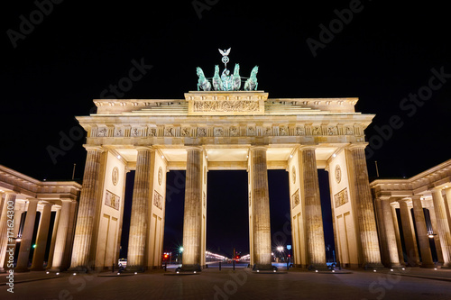 Brandenburger Tor (Brandenburg Gate) panorama, famous landmark in Berlin Germany at night