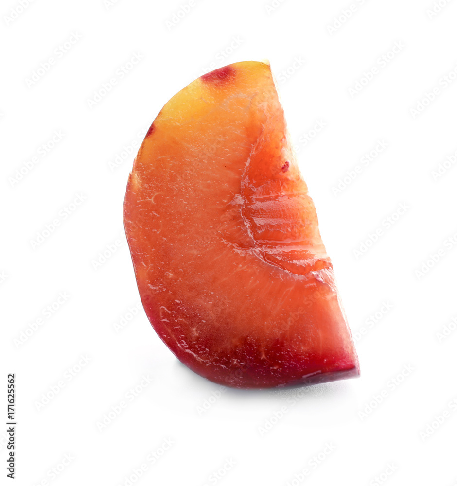Piece of fresh ripe plum on white background Piece of fresh ripe plum on white background
