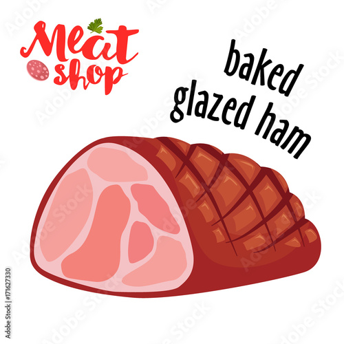 Meat vector - baked glazed ham. Fresh flat meat icon